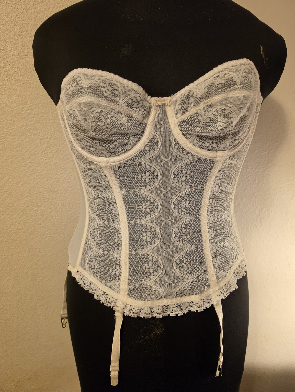 Vtg 70's 80's Dior White Lace Longline Bustier Corset Top Coquette Bridal Rare